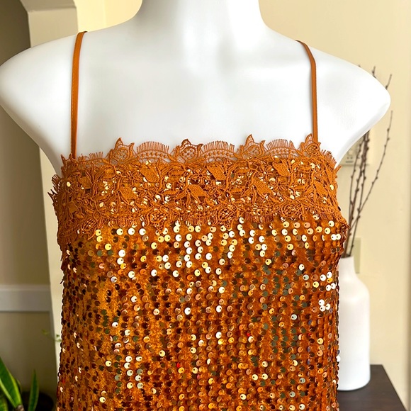 🧡 Free People Intimately Free Golden Velvet Sequin Strapped Cocktail Dress - Picture 6 of 17